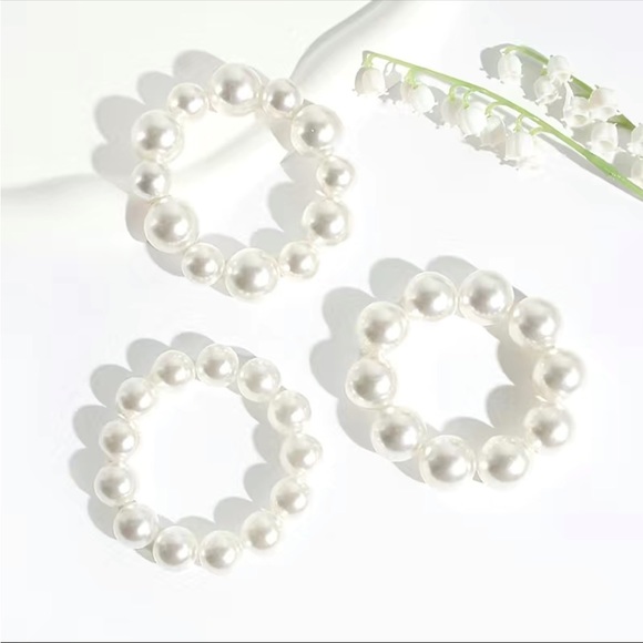 Faux Pearl Hair Tie Scrunchie Simple Elegant Decorative Rubber Band Bracelet Hai - Picture 5 of 8